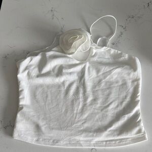 White Fox Boutique White Tank Top with Floral Accent